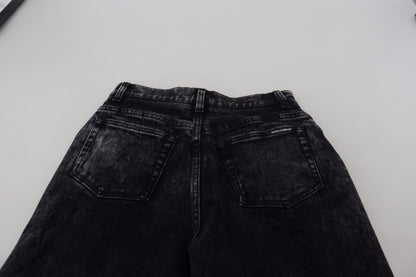 Jean en denim taille haute en coton délavé noir Dolce & Gabbana