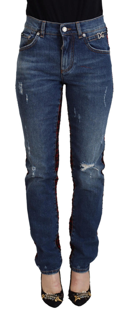 Jean Slim Dolce & Gabbana à Carreaux Bleus et Dos Uni