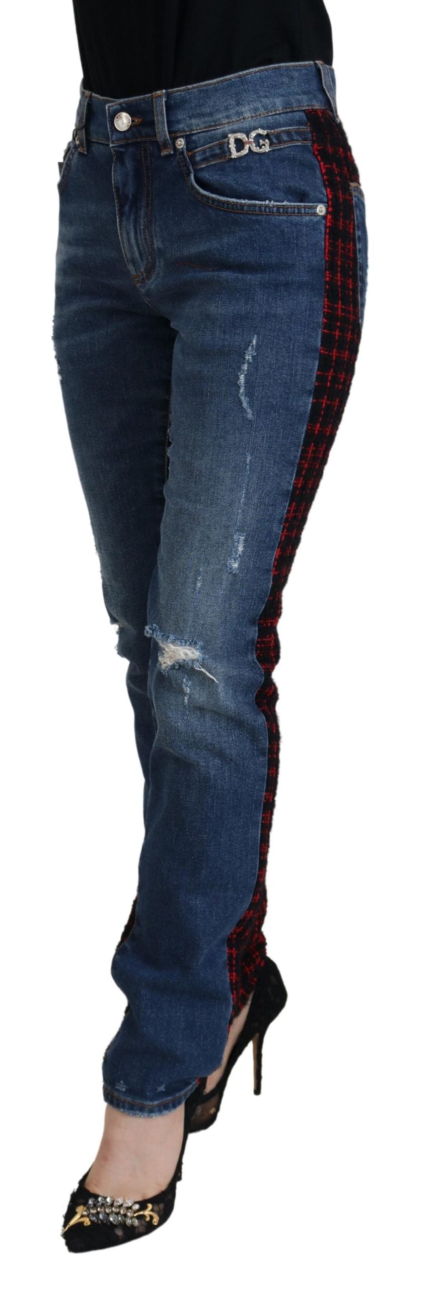 Jean Slim Dolce & Gabbana à Carreaux Bleus et Dos Uni