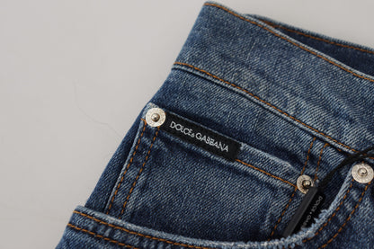Jean Slim Dolce & Gabbana à Carreaux Bleus et Dos Uni