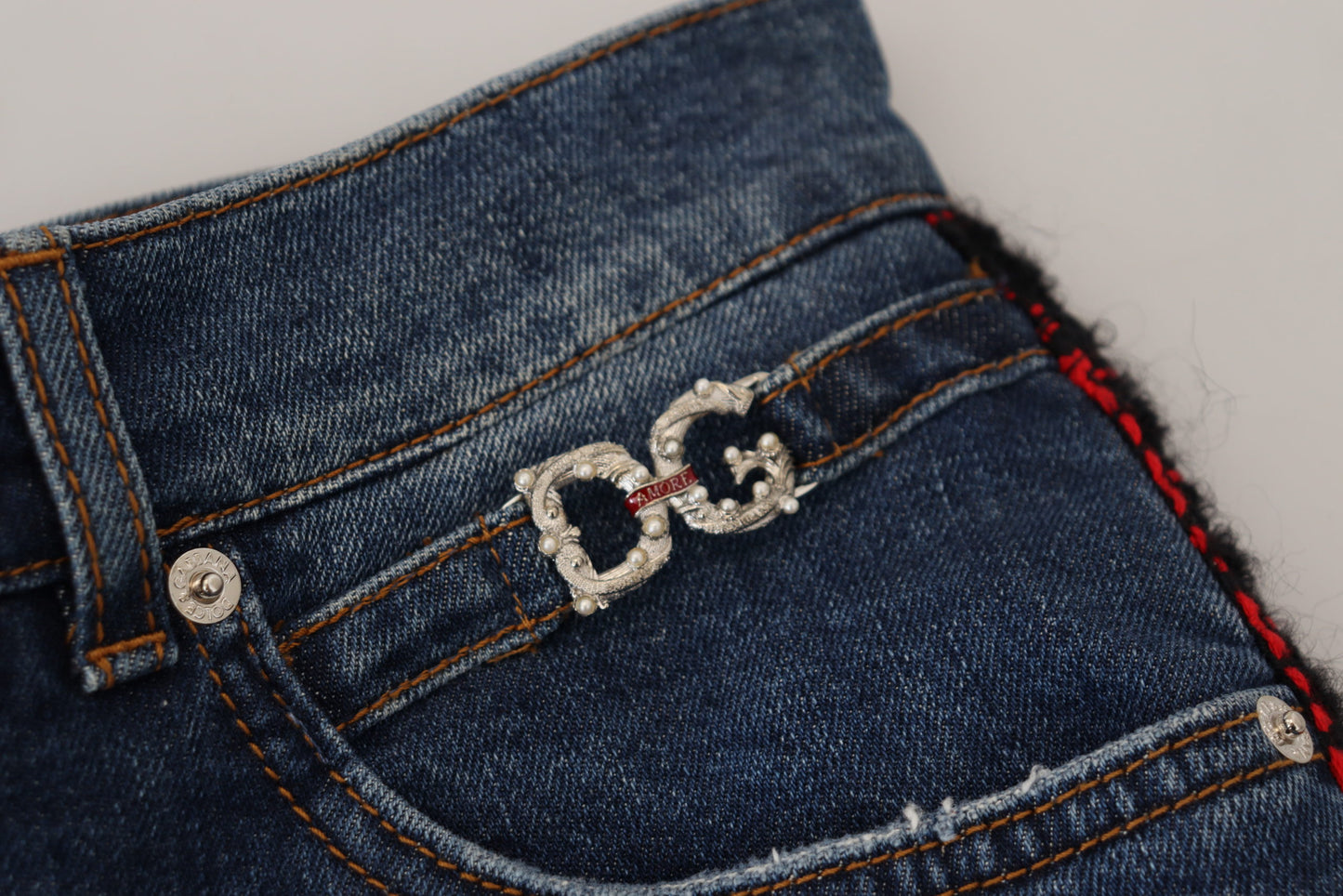 Jean Slim Dolce & Gabbana à Carreaux Bleus et Dos Uni