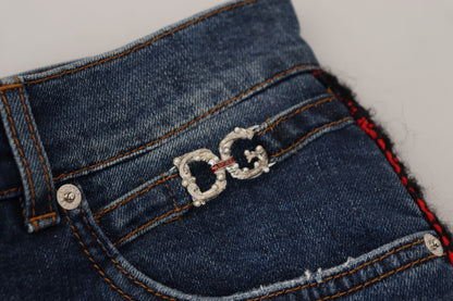 Jean Slim Dolce & Gabbana à Carreaux Bleus et Dos Uni