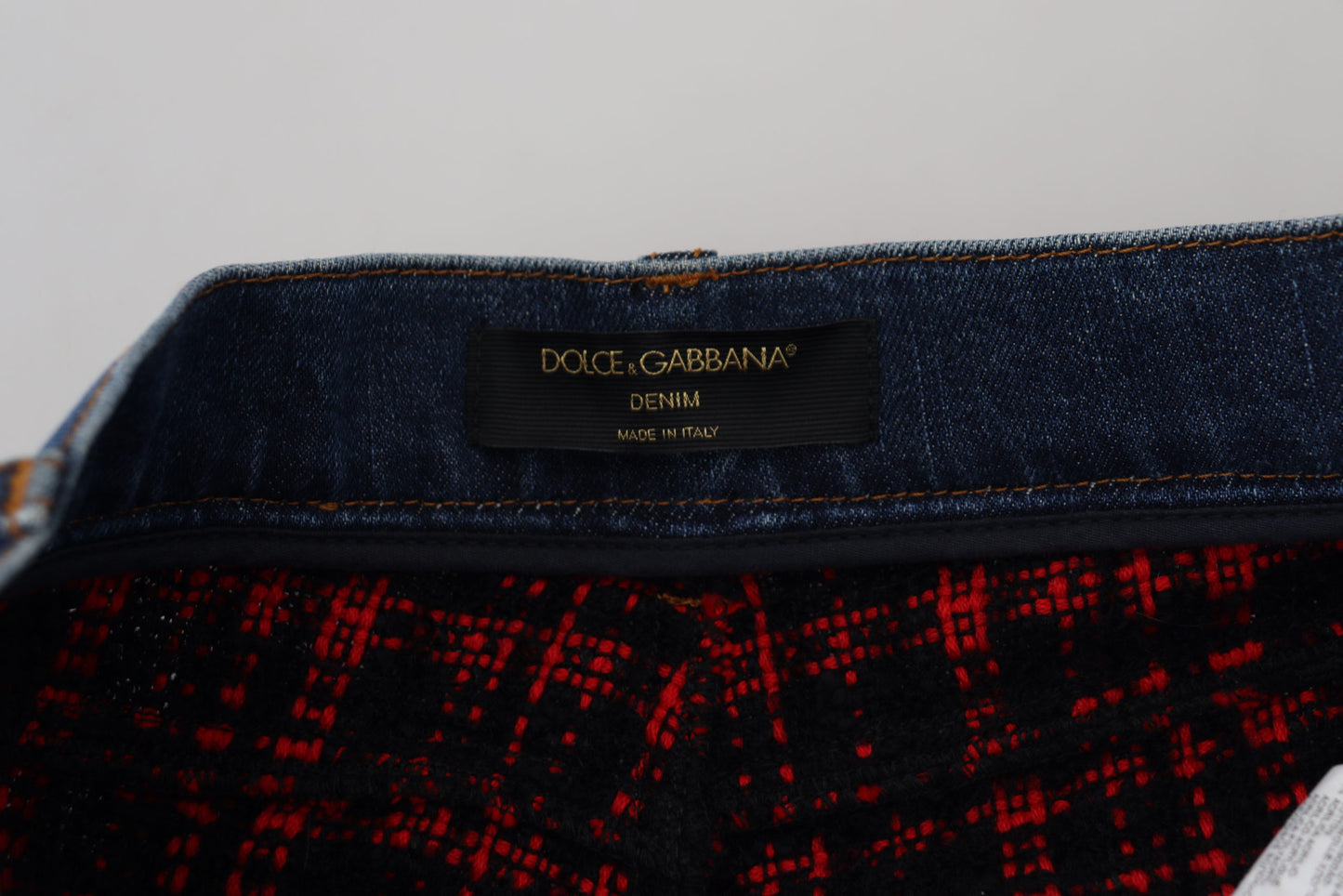 Jean Slim Dolce & Gabbana à Carreaux Bleus et Dos Uni
