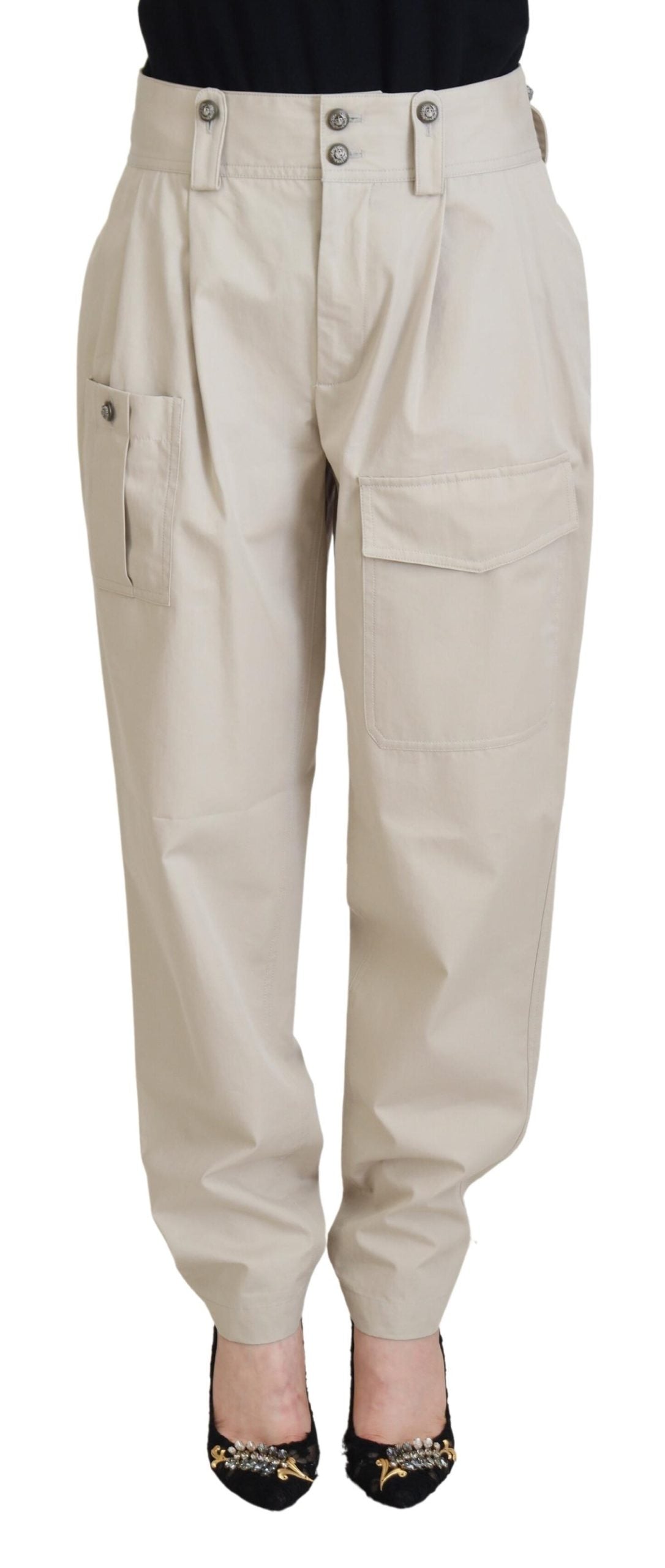 Pantalon Cargo Femme en Coton Beige Dolce & Gabbana