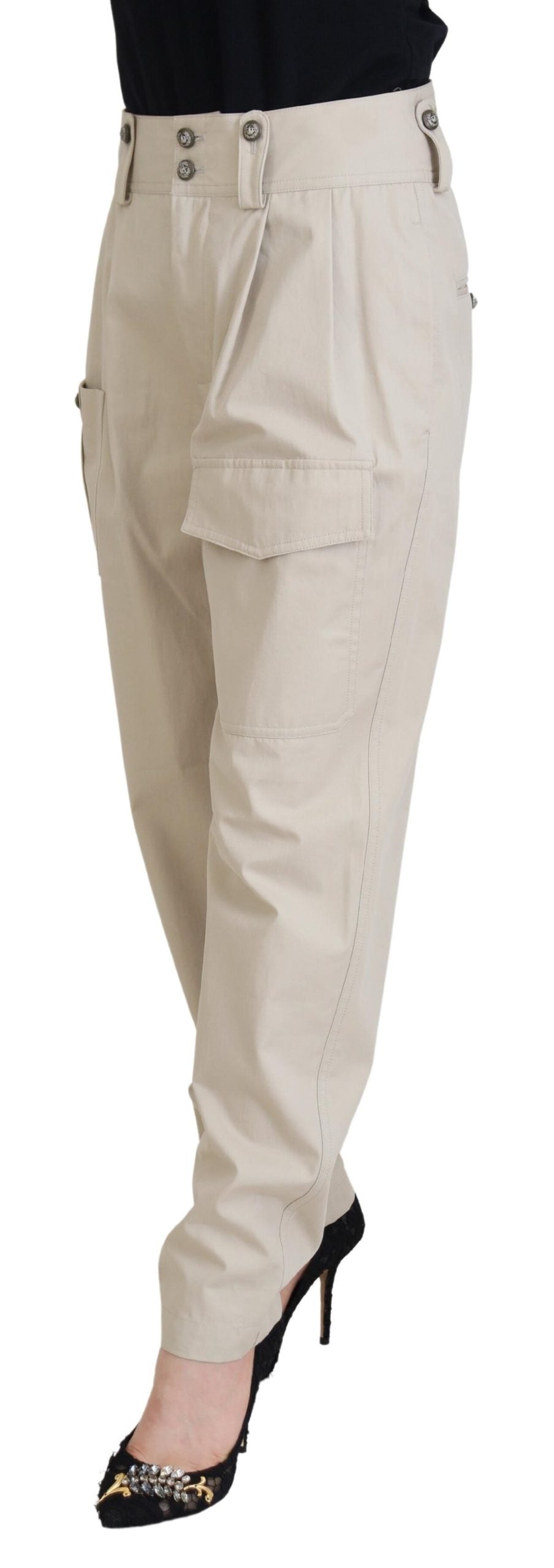 Pantalon Cargo Femme en Coton Beige Dolce & Gabbana