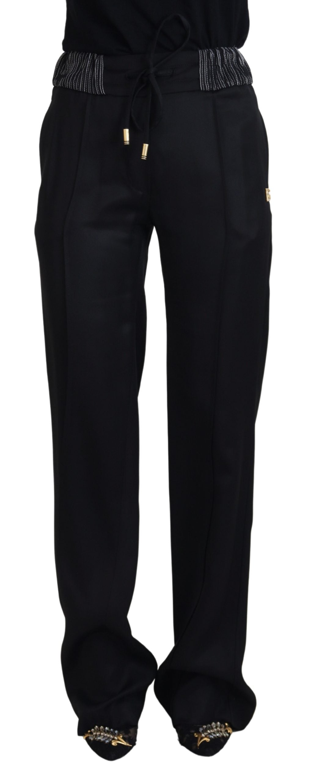 Pantalon droit en coton noir Dolce & Gabbana