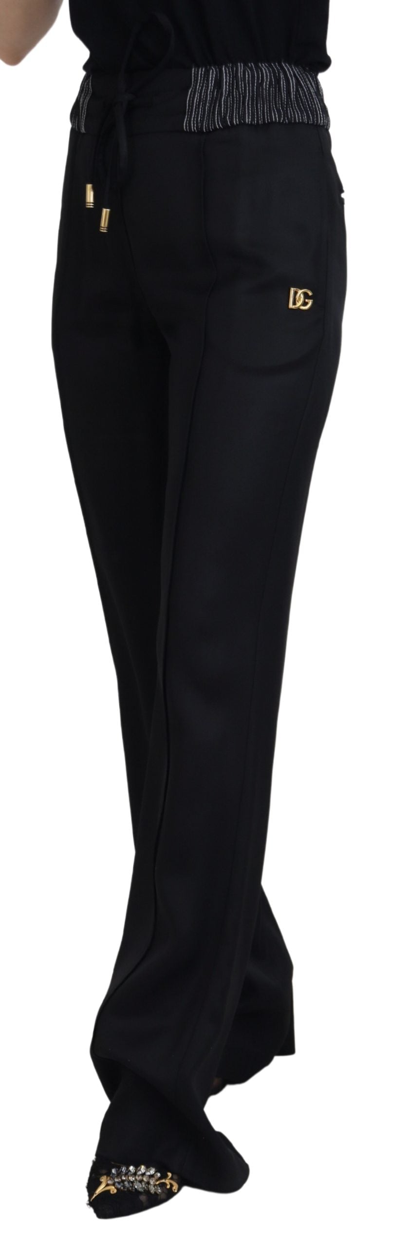 Pantalon droit en coton noir Dolce & Gabbana