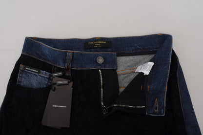 Dolce & Gabbana Jean Slim En Dentelle Florale Noire