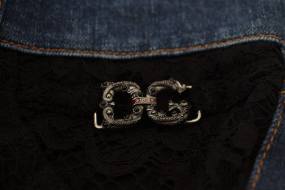 Dolce & Gabbana Jean Slim En Dentelle Florale Noire