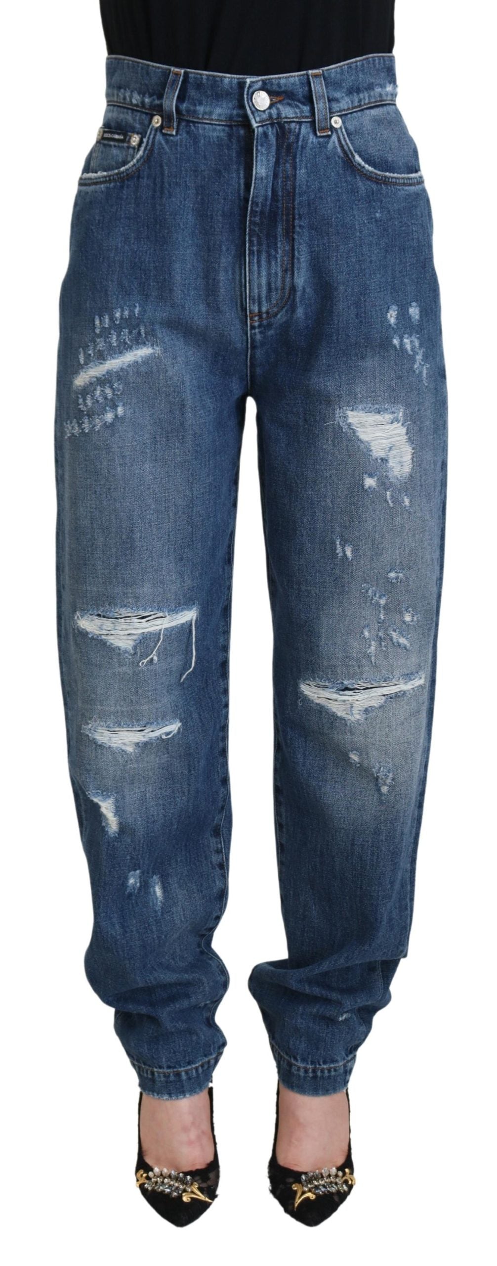 Jean en denim déchiré Dolce & Gabbana en coton délavé bleu