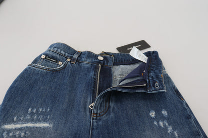 Jean en denim déchiré Dolce & Gabbana en coton délavé bleu