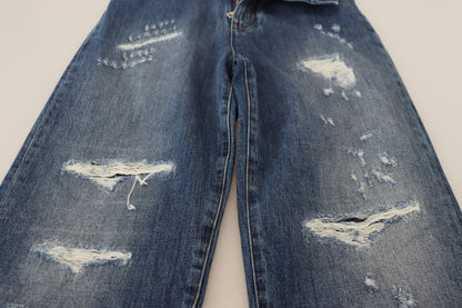 Jean en denim déchiré Dolce & Gabbana en coton délavé bleu