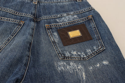 Jean en denim déchiré Dolce & Gabbana en coton délavé bleu