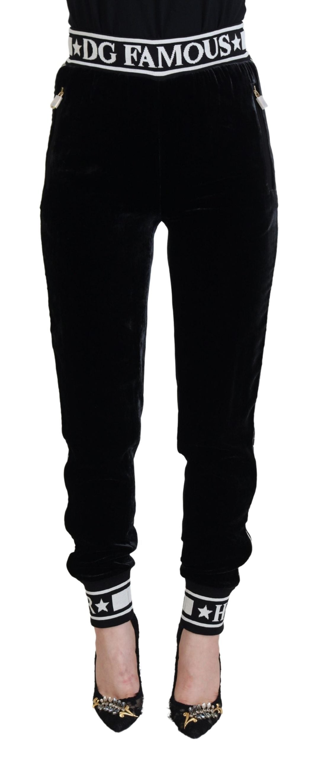 Pantalon en velours noir Dolce & Gabbana avec logo DG