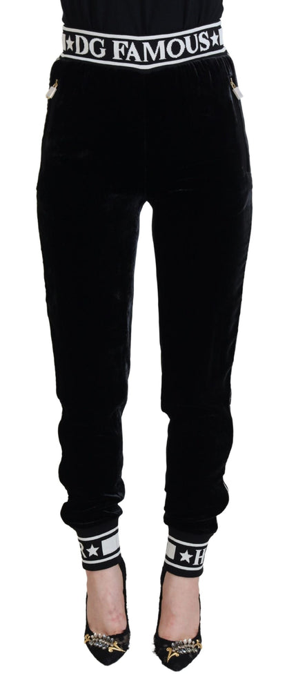 Pantalon en velours noir Dolce & Gabbana avec logo DG