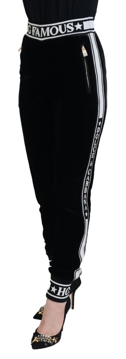 Pantalon en velours noir Dolce & Gabbana avec logo DG