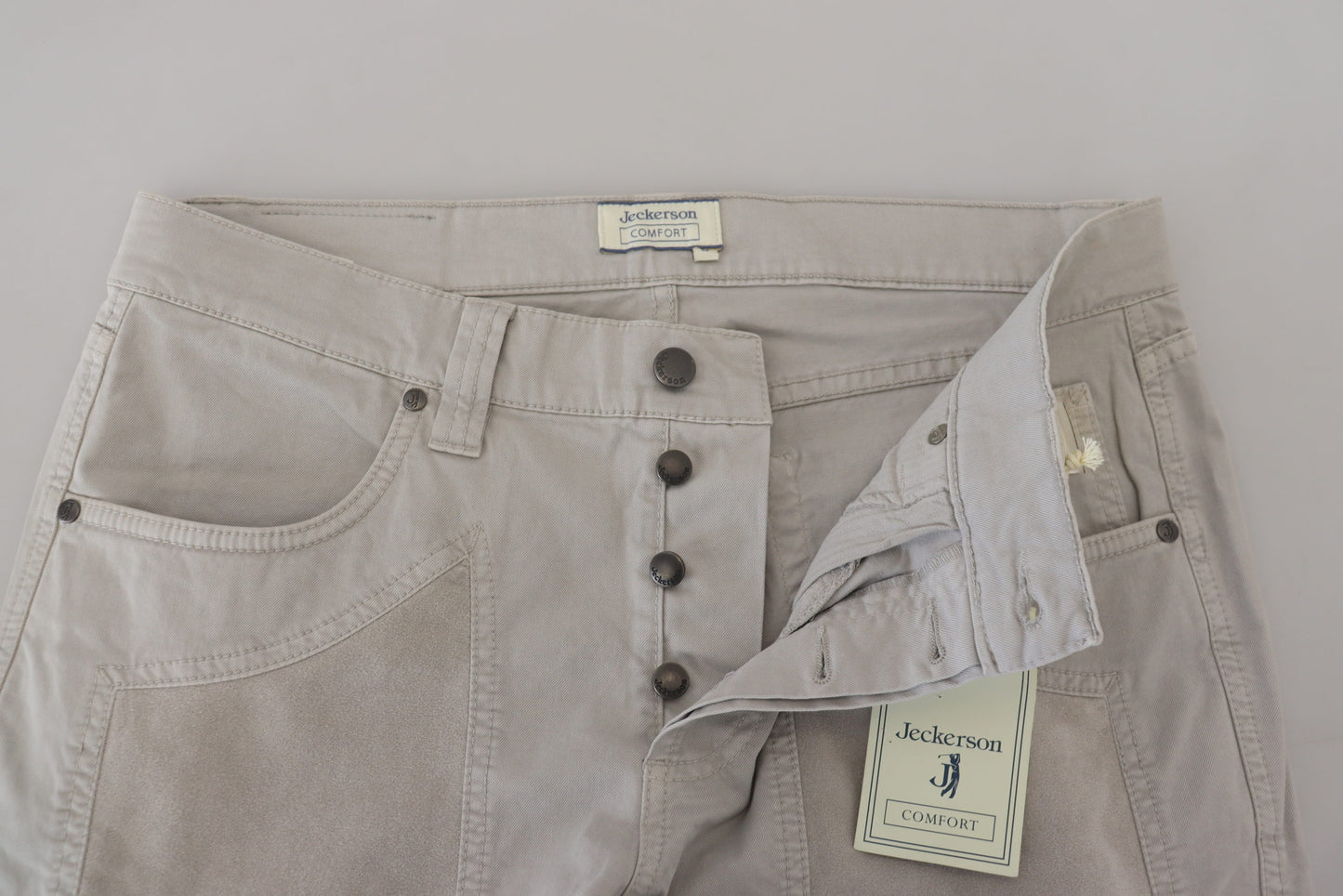 Jeckerson Gray Cotton Tapered Men Casual Pants