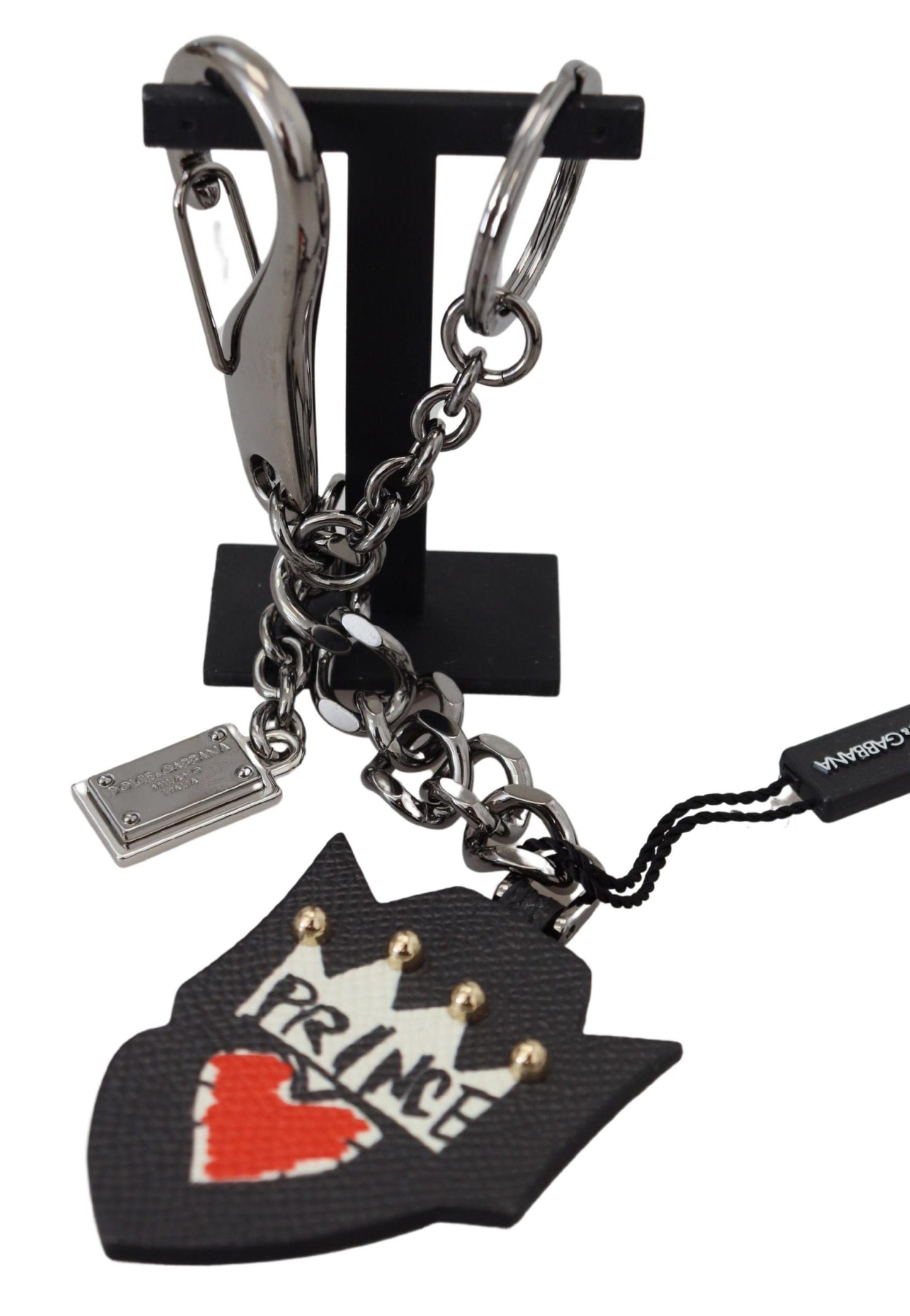 Porte-clés Dolce & Gabbana en laiton argenté clouté Prince noir avec logo