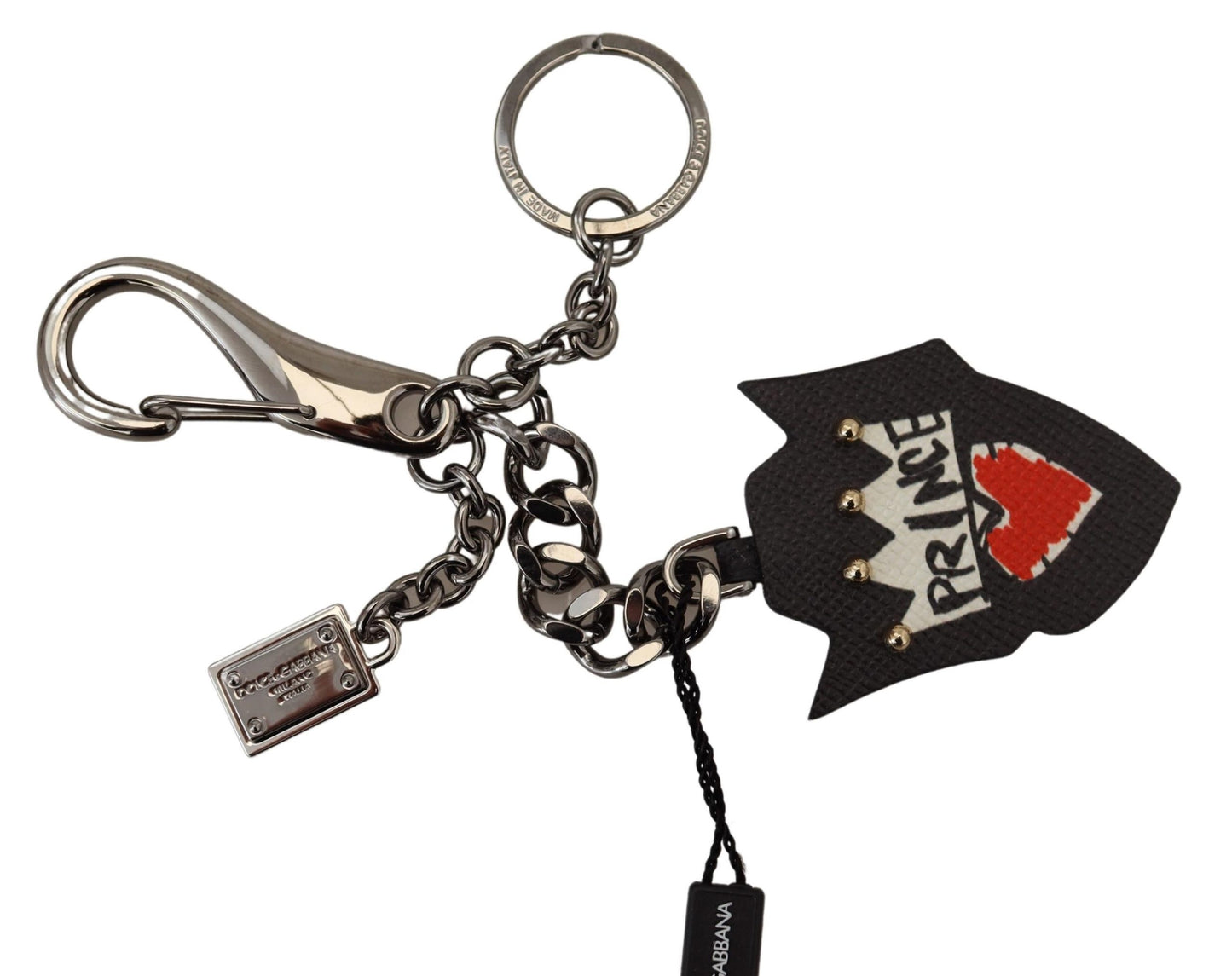Porte-clés Dolce & Gabbana en laiton argenté clouté Prince noir avec logo