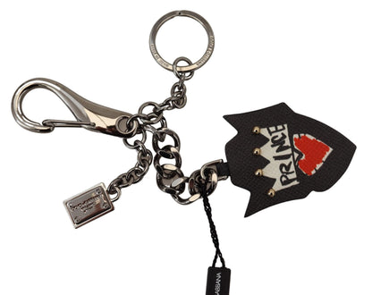 Porte-clés Dolce & Gabbana en laiton argenté clouté Prince noir avec logo