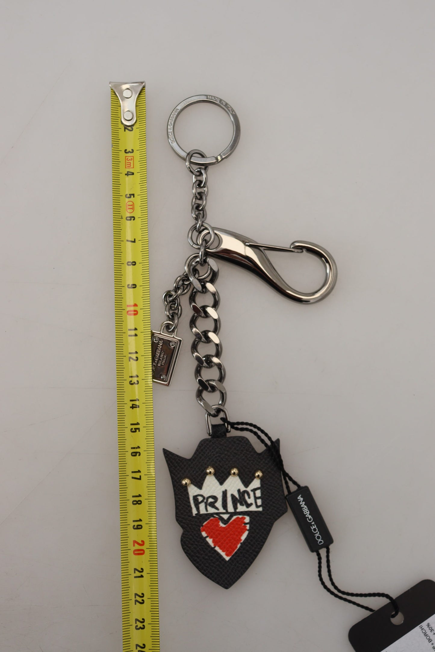 Porte-clés Dolce & Gabbana en laiton argenté clouté Prince noir avec logo