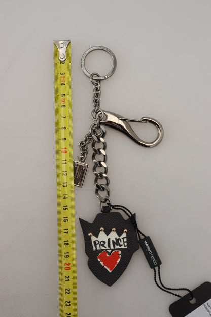 Porte-clés Dolce & Gabbana en laiton argenté clouté Prince noir avec logo