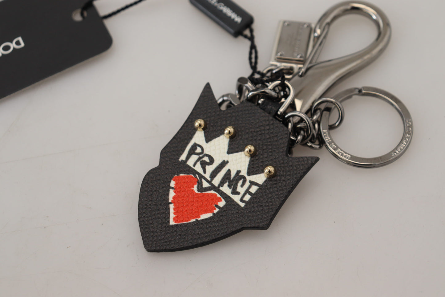 Porte-clés Dolce & Gabbana en laiton argenté clouté Prince noir avec logo