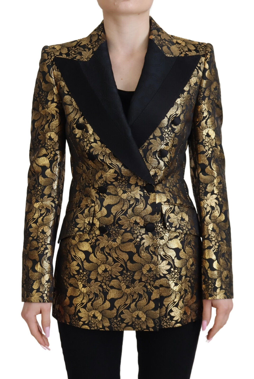 Dolce & Gabbana Veste de blazer noire jacquard or
