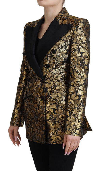 Dolce & Gabbana Veste de blazer noire jacquard or
