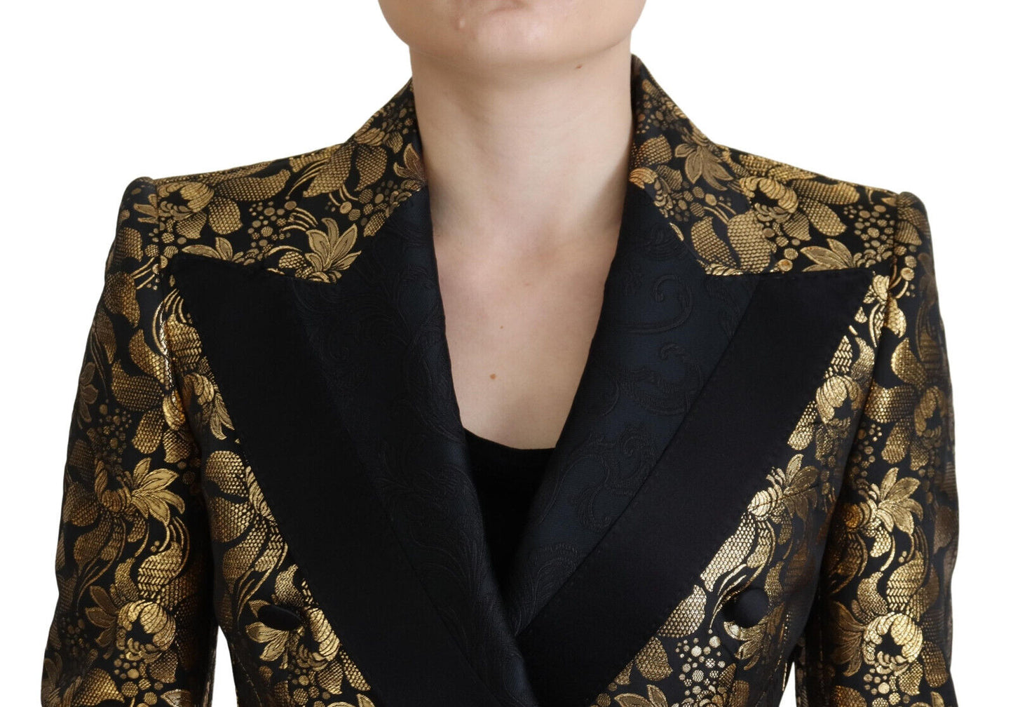 Dolce & Gabbana Veste de blazer noire jacquard or