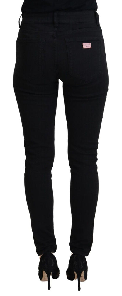 Jean en denim décontracté noir taille haute en coton Dolce & Gabbana