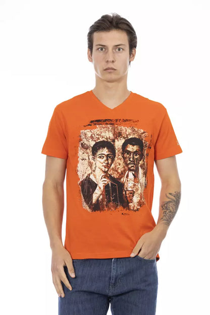 Trussardi Action Orange Cotton Men's V-Neck T-Shirt