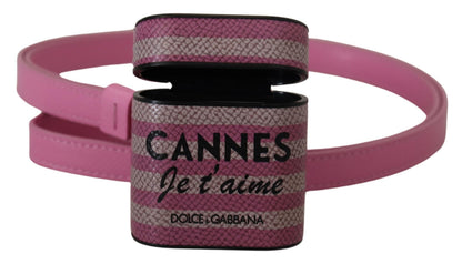 Étui AirPods Dolce & Gabbana Rose Noir en Cuir avec Logo Métallique Doré