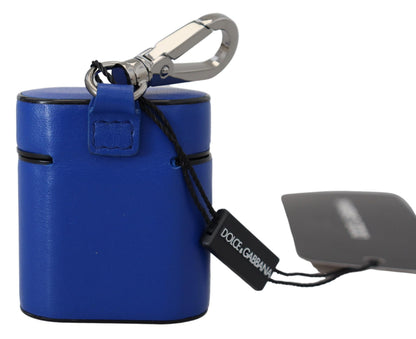 Étui Airpods Dolce & Gabbana en cuir bleu et logo en métal argenté