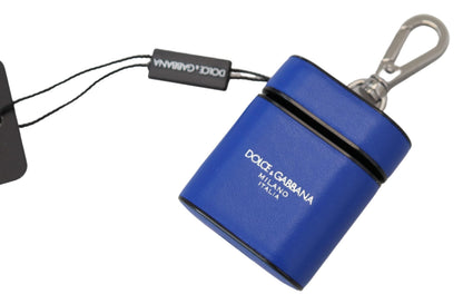 Étui Airpods Dolce & Gabbana en cuir bleu et logo en métal argenté