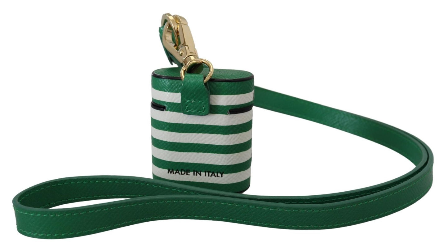 Étui Airpods Dolce & Gabbana en Cuir Vert avec Logo en Métal Doré