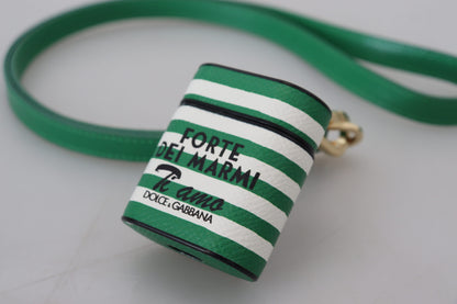 Étui Airpods Dolce & Gabbana en Cuir Vert avec Logo en Métal Doré