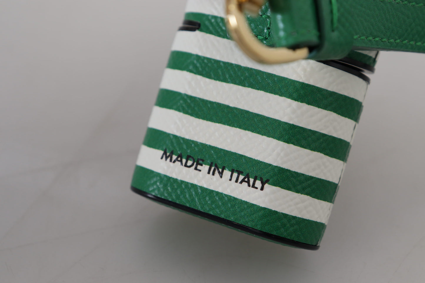 Étui Airpods Dolce & Gabbana en Cuir Vert avec Logo en Métal Doré
