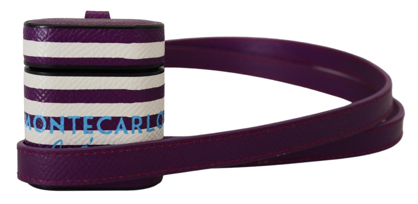 Étui AirPods Dolce & Gabbana en Cuir Violet avec Logo Métallique Doré