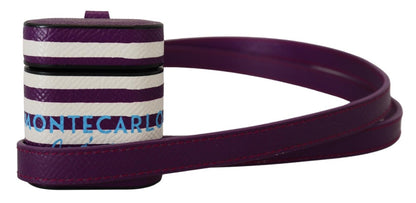 Étui AirPods Dolce & Gabbana en Cuir Violet avec Logo Métallique Doré