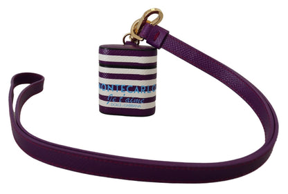 Étui AirPods Dolce & Gabbana en Cuir Violet avec Logo Métallique Doré
