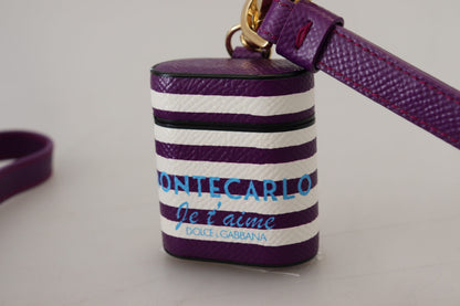 Étui AirPods Dolce & Gabbana en Cuir Violet avec Logo Métallique Doré