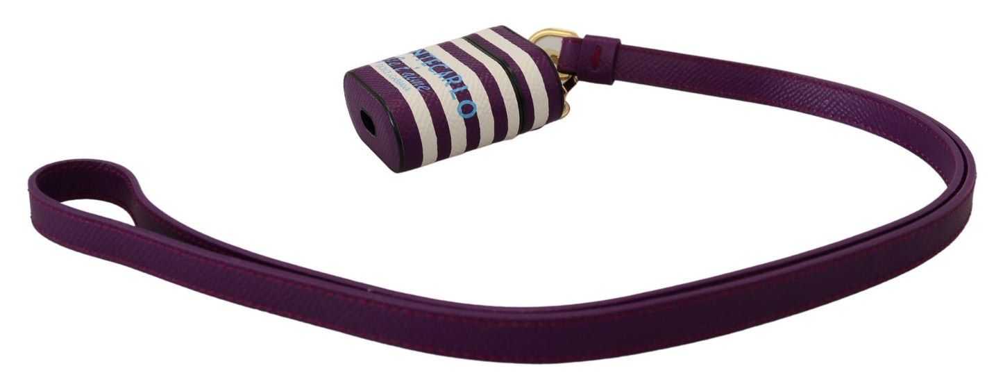 Étui AirPods Dolce & Gabbana en Cuir Violet avec Logo Métallique Doré