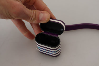 Étui AirPods Dolce & Gabbana en Cuir Violet avec Logo Métallique Doré