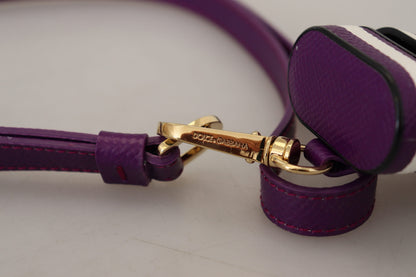 Étui AirPods Dolce & Gabbana en Cuir Violet avec Logo Métallique Doré