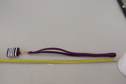 Étui AirPods Dolce & Gabbana en Cuir Violet avec Logo Métallique Doré