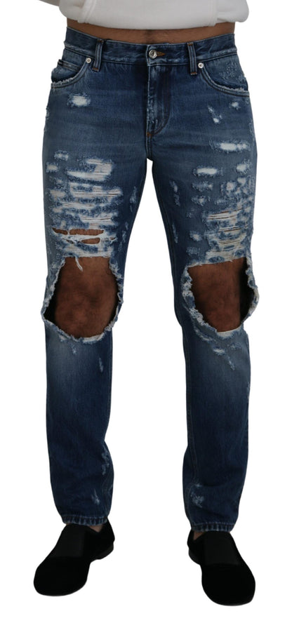 Jean en denim déchiré pour homme en coton bleu Dolce & Gabbana