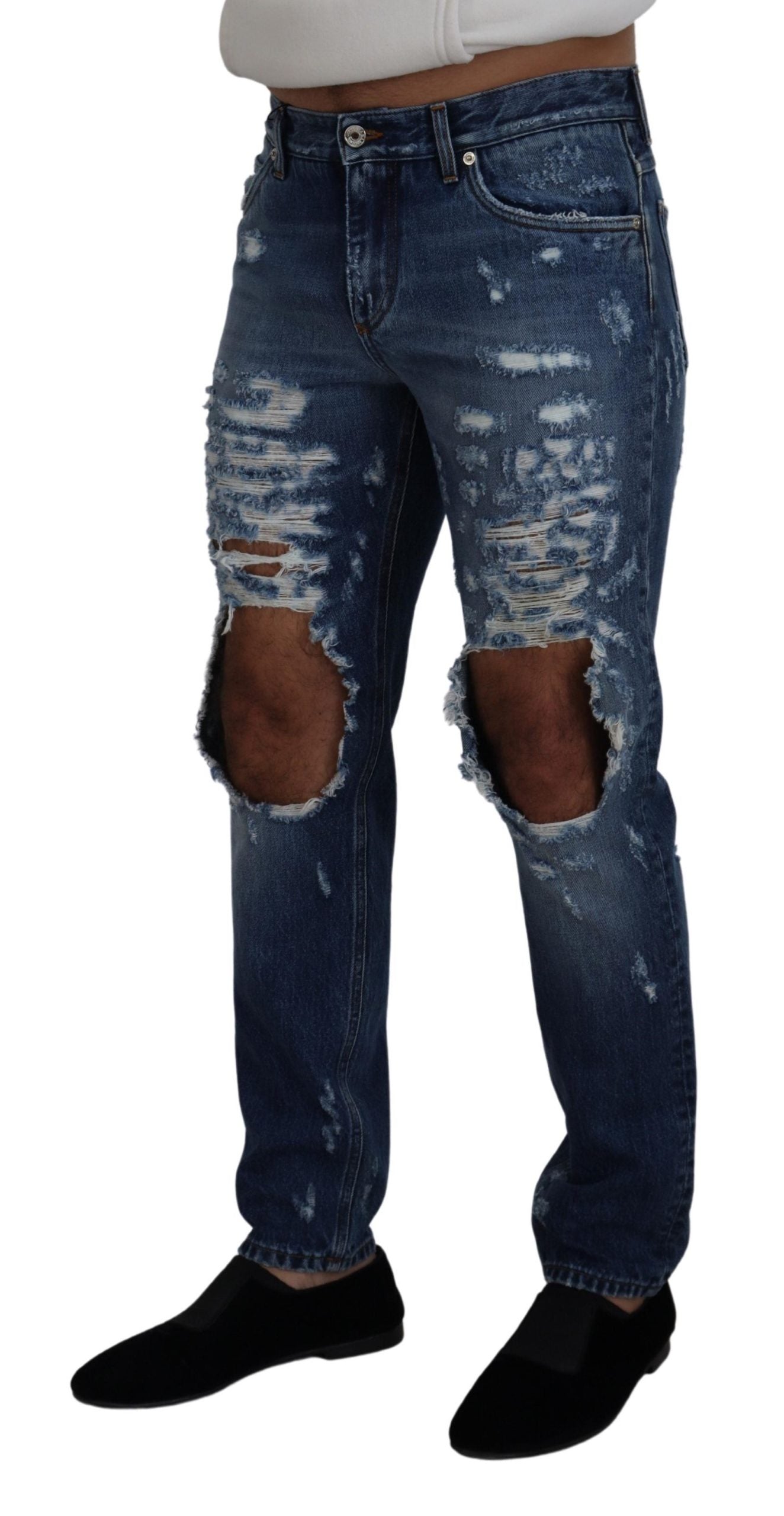 Jean en denim déchiré pour homme en coton bleu Dolce & Gabbana