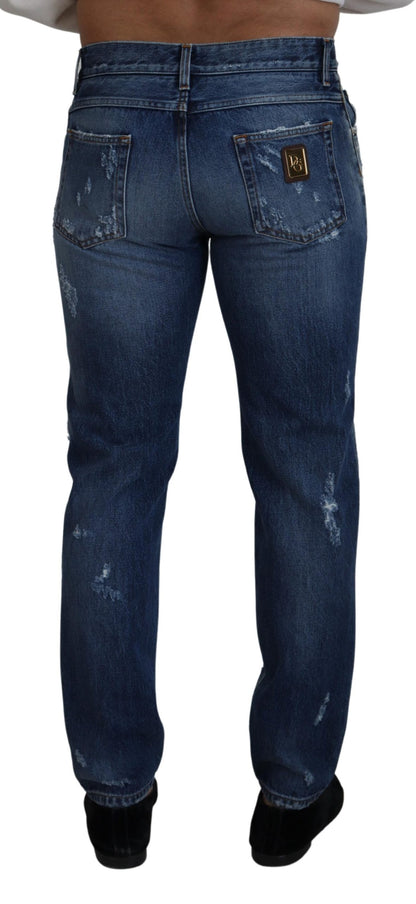 Jean en denim déchiré pour homme en coton bleu Dolce & Gabbana