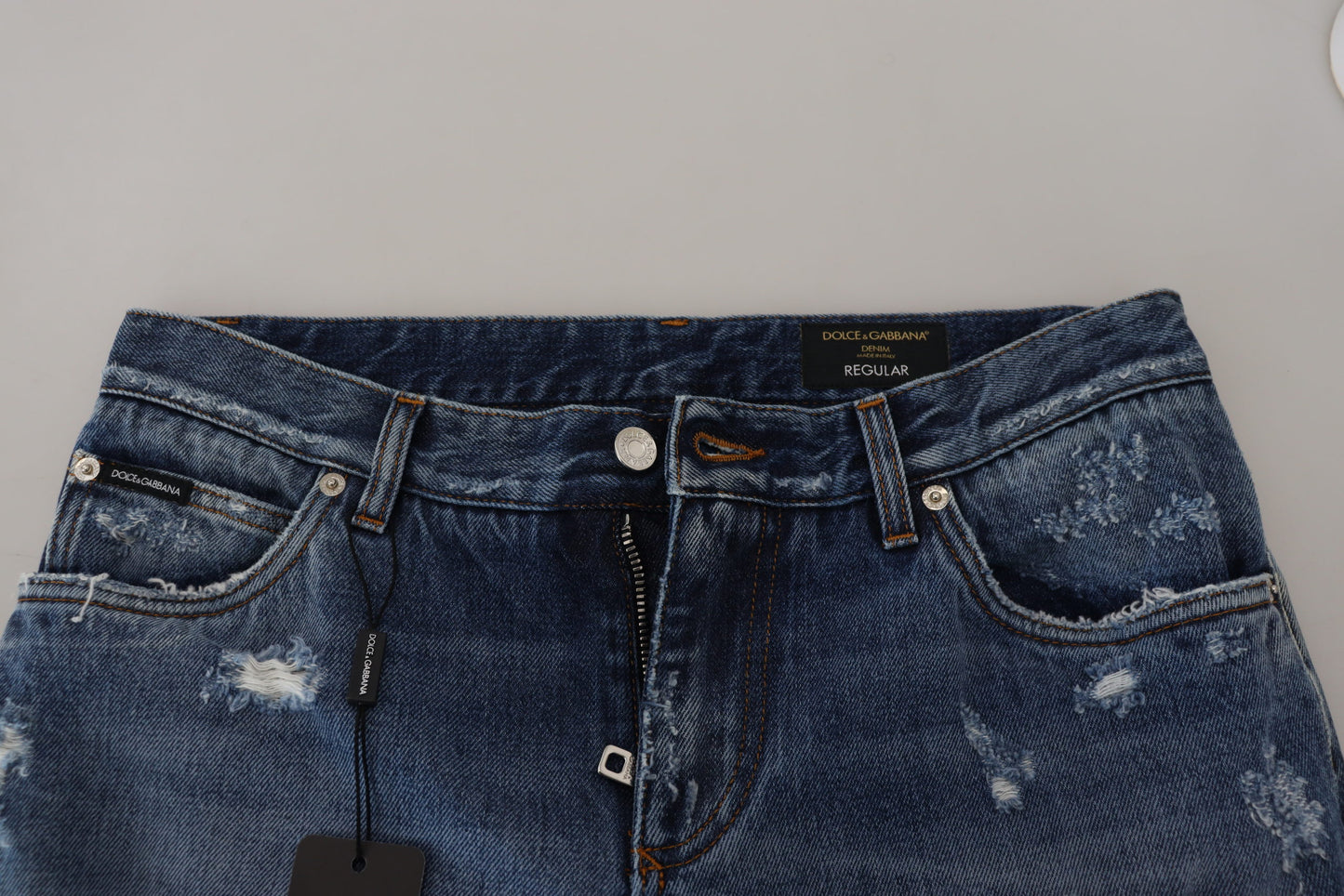 Jean en denim déchiré pour homme en coton bleu Dolce & Gabbana